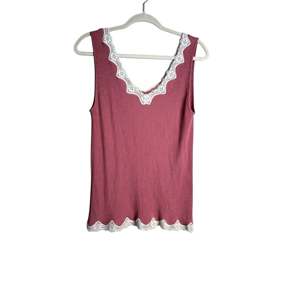 Y2K Sonoma Seamless Ribbed Laced Lined Tank V Neck Women’s XL Pink Maeve A23